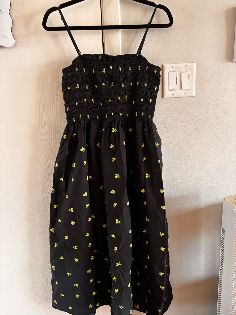 Black Maxi Dress with Yellow Lemon Print (removal straps & with Pockets) - Picture 3 of 4